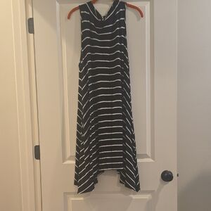 Elegant Black and White Striped High Low Dress